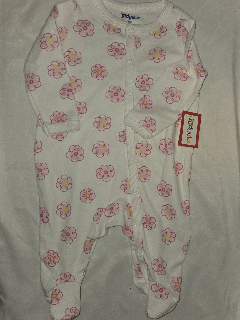 Kidgets White Footed One-Piece with Pink and Yellow Floral Print SZ 0/3M
